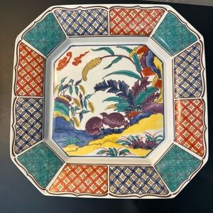 Vintage Square Imari Japanese Handpainted Porcelain Serving Dish